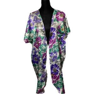 Kimono Robe California Miss Large Silky Floral Missing Tie Belt Silky Comfort